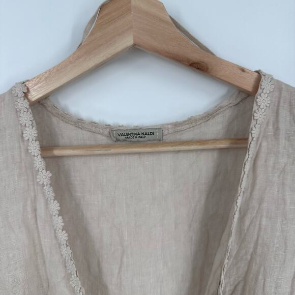 Valentina Naldi Duster Womens One Size Tan Linen Cover Up Sleeveless Tie Front - Picture 6 of 11